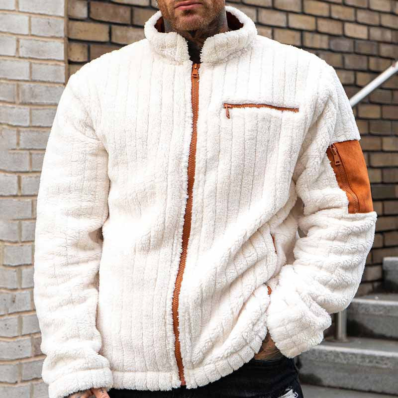 Ribbed Texture Full Zip Relaxed Fleece Jacket