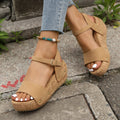 Women's sandals with platform – Jute sole – Buckle – Open toe – Studs – Casual style