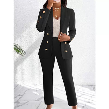 Two-Piece Double-Breasted Straight Leg Pants Set