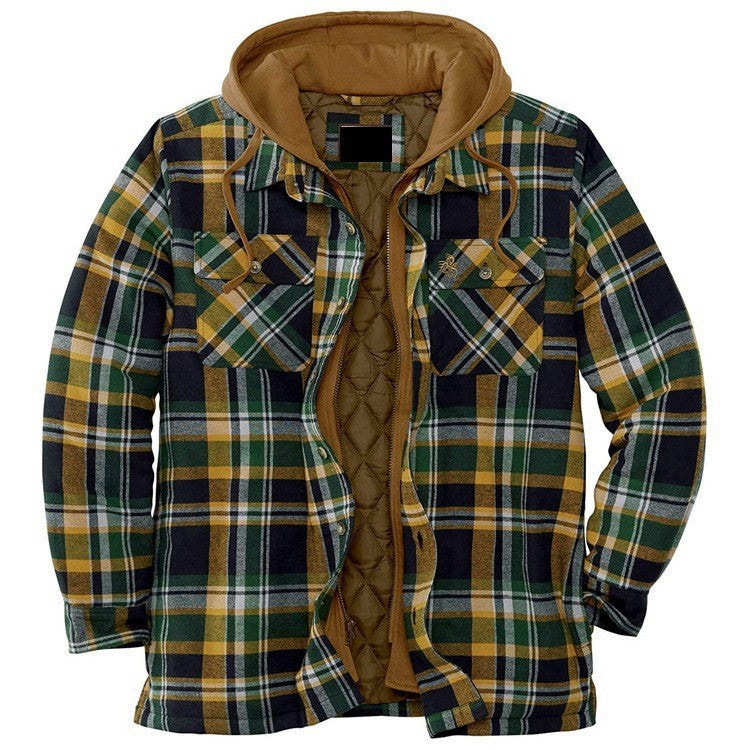 Men's Jacket with Hood – Thick Cotton – Quilted Lining – Casual Fit – Checkered Design