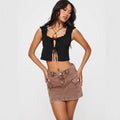 Women's Mini Skirt – Slim Fit Denim – Front Pockets – Button and Zipper Closure