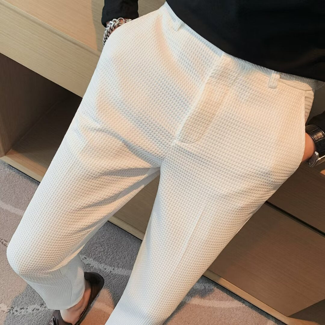 Textured Lightweight Slim Fit Cropped Trousers