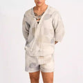Men's Set – Lace-up Shirt and Shorts – Relaxed Fit – Lightweight and Breathable Fabric