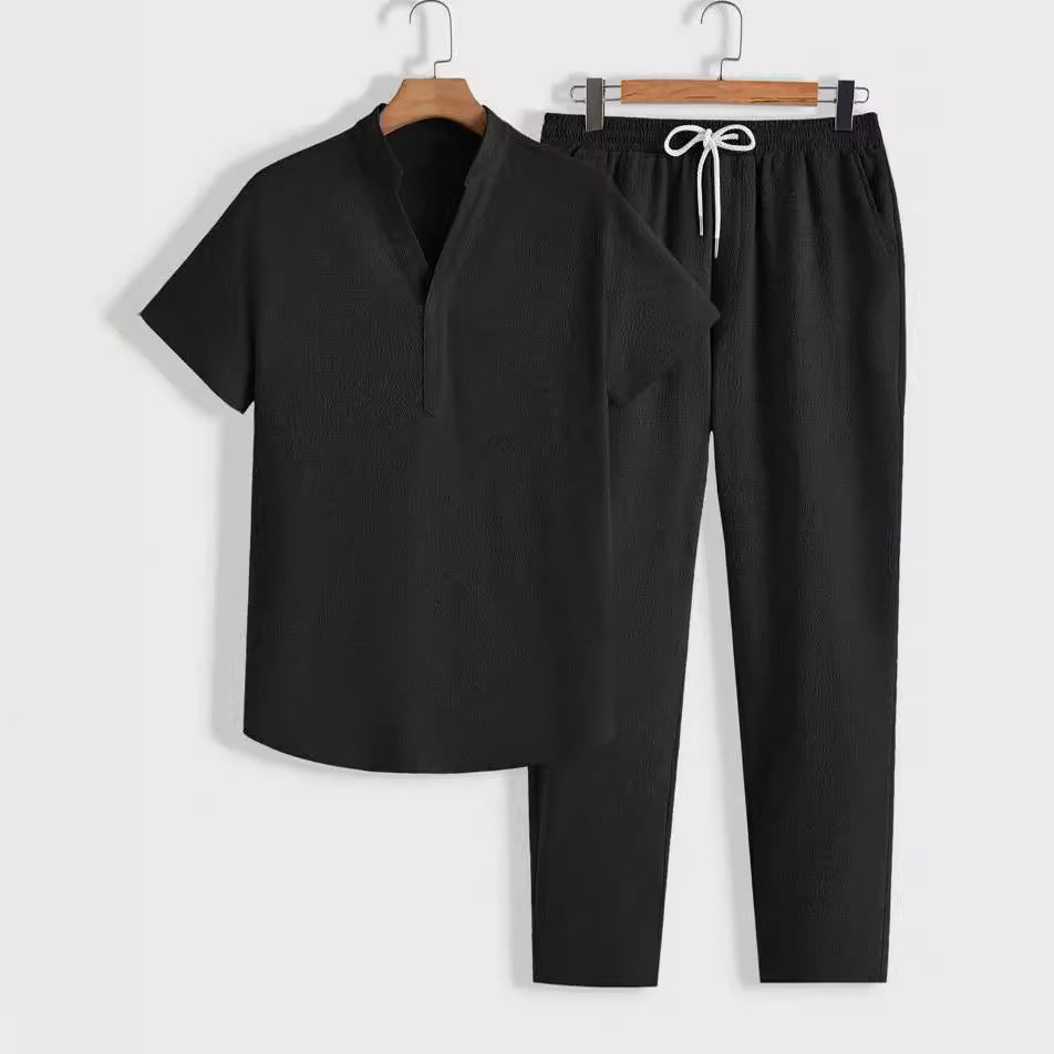 Relaxed Fit Drawstring V-Neck Training Set