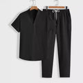 Men's Training Set – Short-Sleeved Top with V-Neck – Drawstring Pants – Relaxed Fit