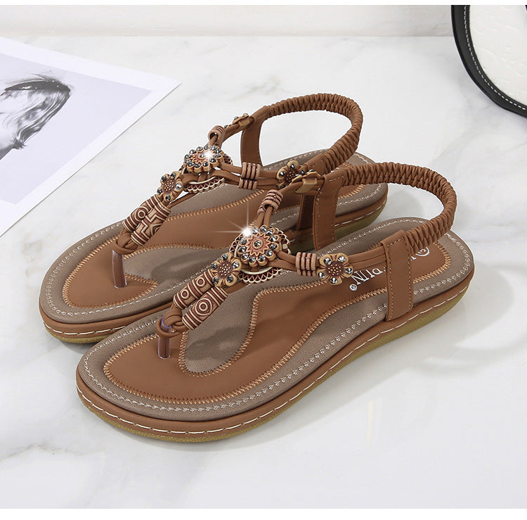 Woven Bohemian Wooden Bead Relaxed Sandals