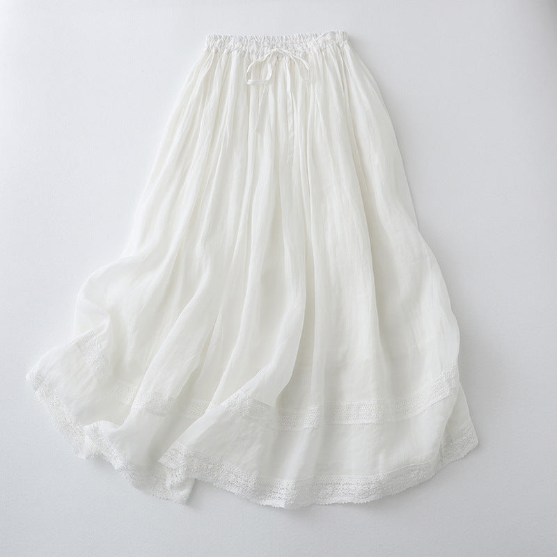 Embroidered Hem A-Line Elastic Waist Skirt