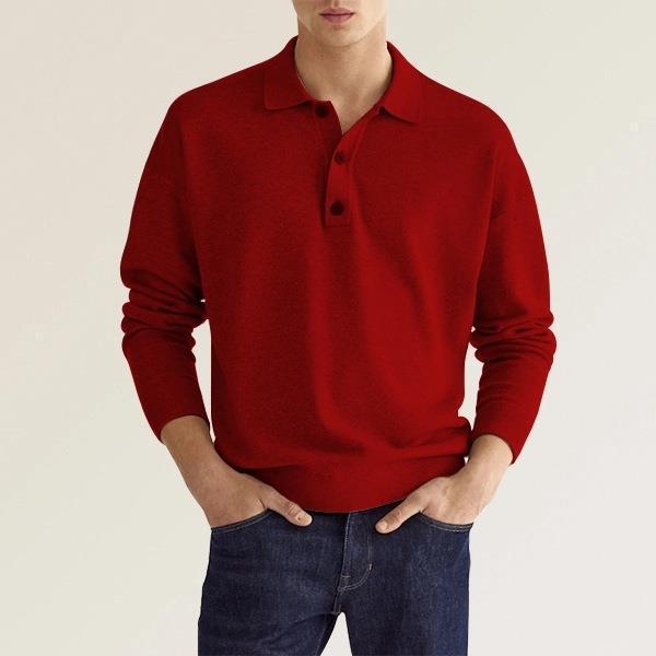 Men's Polo Shirt – Classic Fit – Long-Sleeved – Soft Cotton Blend – Ribbed Cuffs