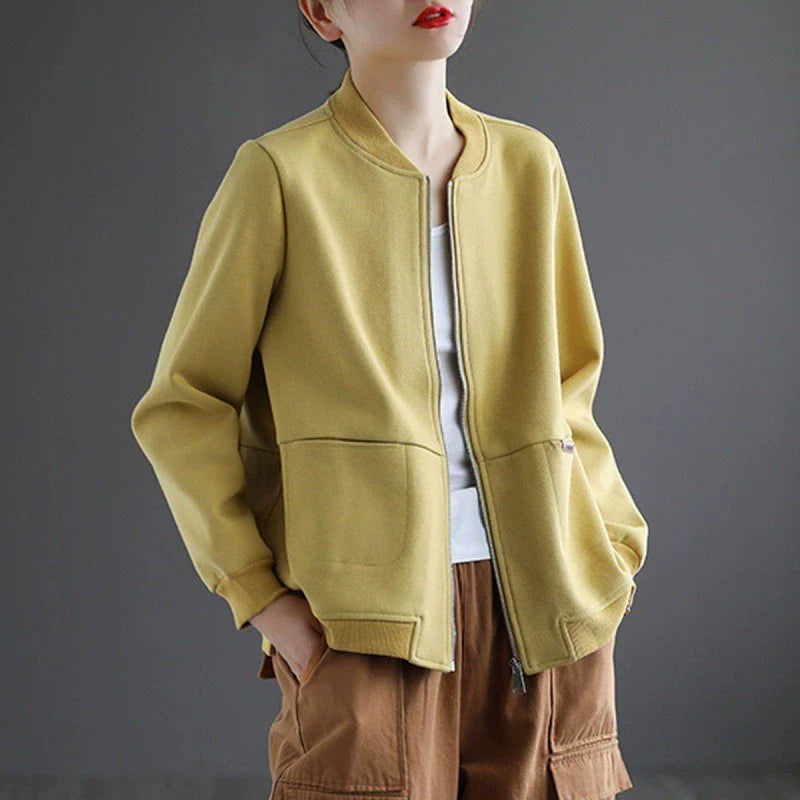 Ribbed Trim Relaxed Fit Baseball Jacket