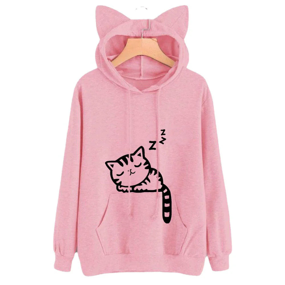 Cat Ears Plush Loose Fit Hooded Sweatshirt