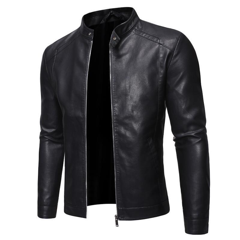Slim Fit – Stand Collar – Zip Front Moto Leather Jacket 
