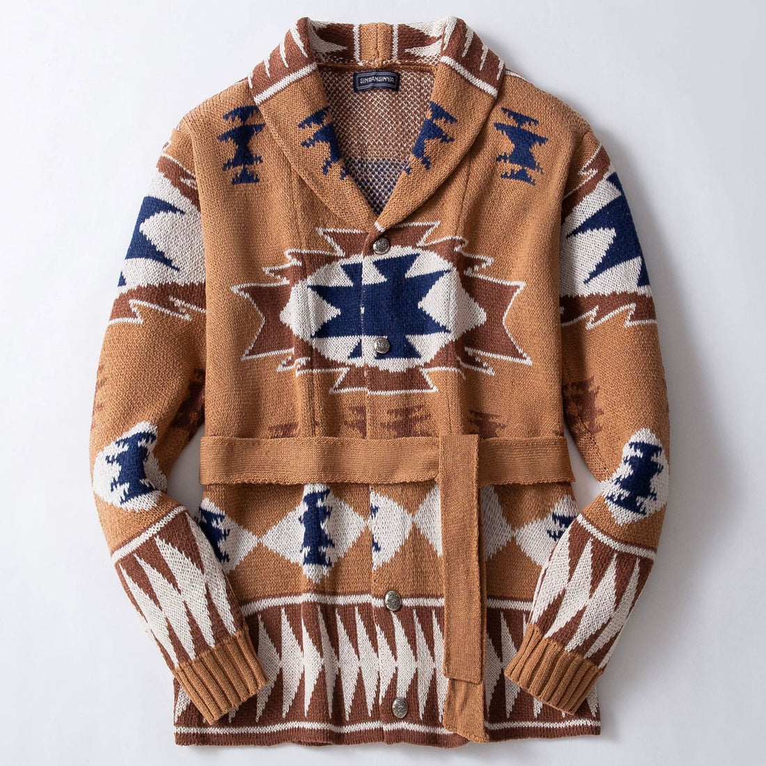 Wool Knit Shawl Collar Belted Cardigan Sweater