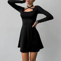 Dress for women – A-line cut – Slim fit – Cross strap – Long sleeves