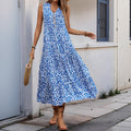 Women's Midi Dress – Sleeveless V-neck – Relaxed Fit – A-line with Abstract Print