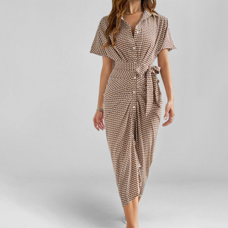 Tailored Tie Belt V-Neck Midi Dress