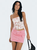 Women's Mini Skirt – Slim Fit Denim – Front Pockets – Button and Zipper Closure