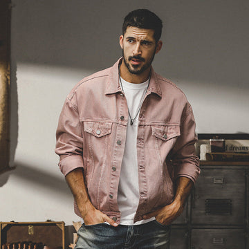 Herre Denim Jakke – Afslappet Pasform – Knaplukning – Brystlommer – Klassisk Krave