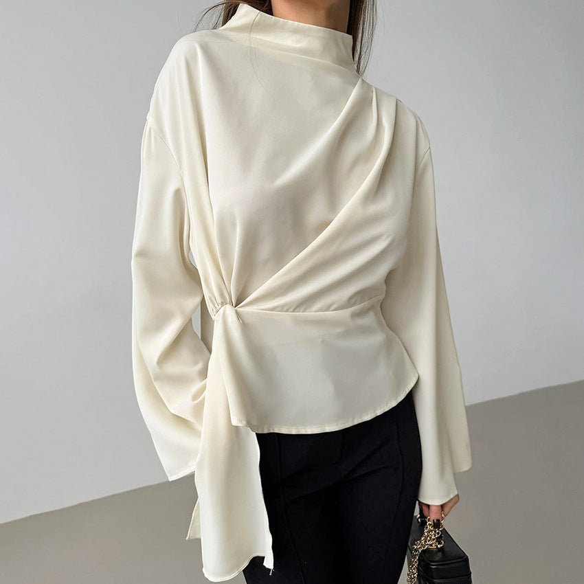 Women's Blouse – Chiffon – Elegant Draped Fit – Long Sleeves – Tailored Look