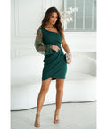 Dress for women – Bodycon fit – One shoulder – Asymmetric cut – Sequin sleeve