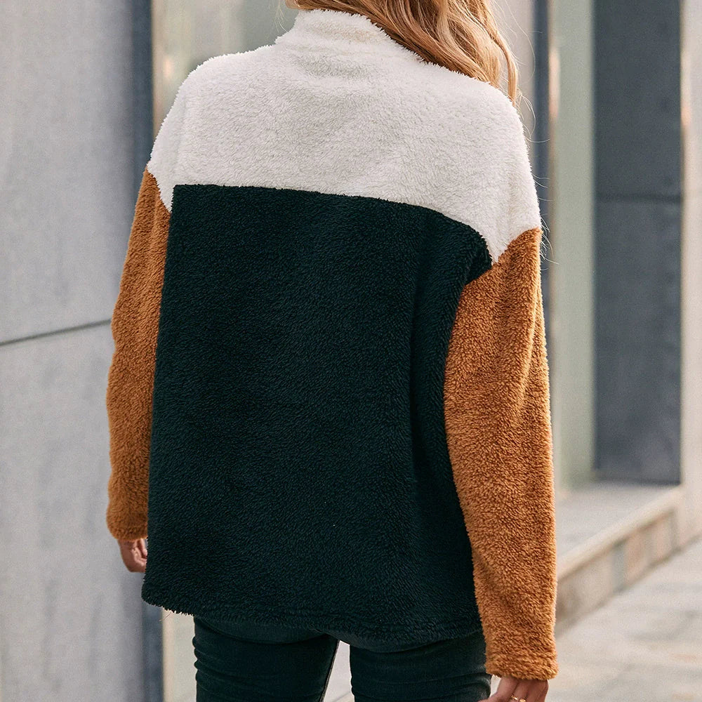 Oversized Half Zip Patchwork Sweatshirt