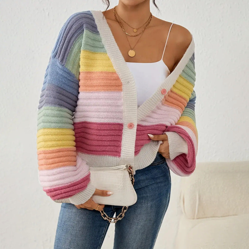 Oversize Chunky Rib Knit V-Neck Cardigan