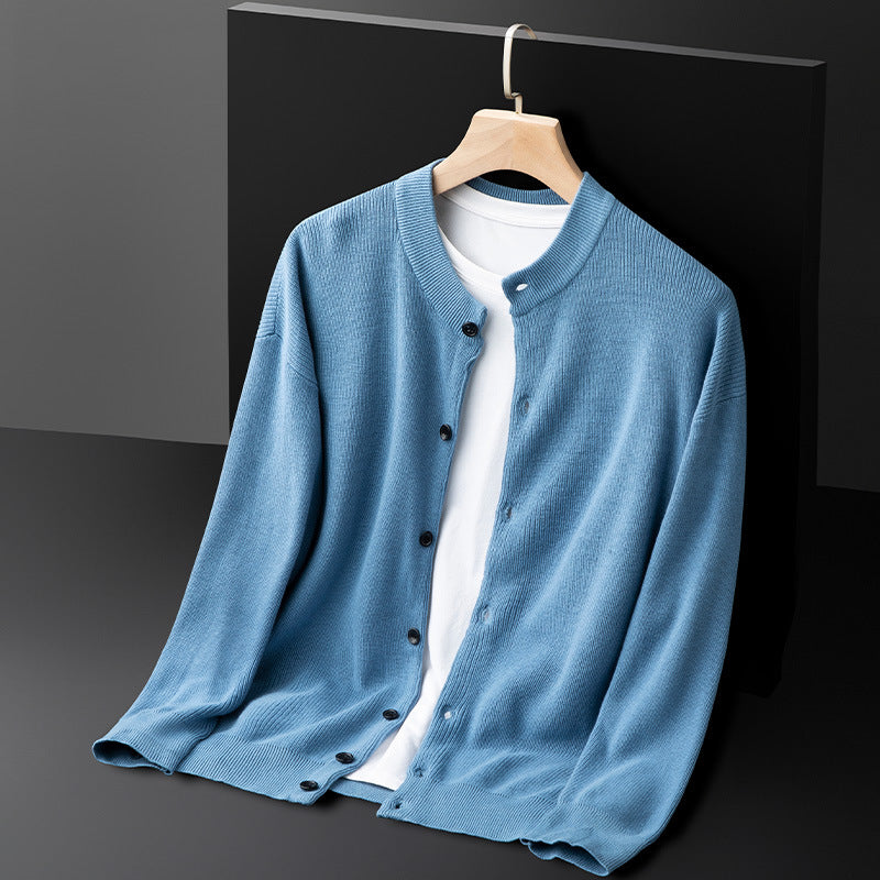 Herre Cardigan – Slim Fit – 100% Bomuld – Knaplukning – Ribkant og Manchetter