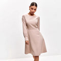 Dress for Women – Mid-Length – Tailored Fit – Tie Belt – Long Sleeves