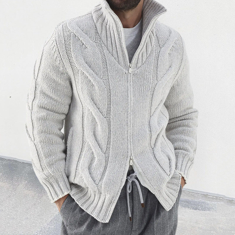 Relaxed Fit Wool Blend Cable Knit Cardigan