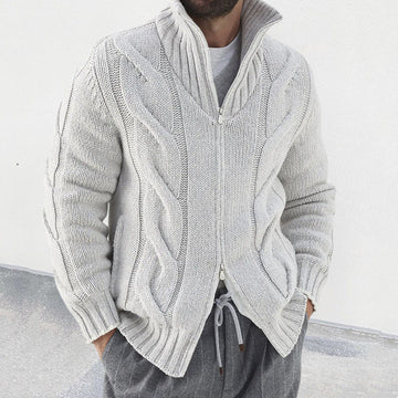 Relaxed Fit Wool Blend Cable Knit Cardigan