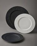 Stone-Pressed Ceramic Wide Textured Rim Dinner Plate