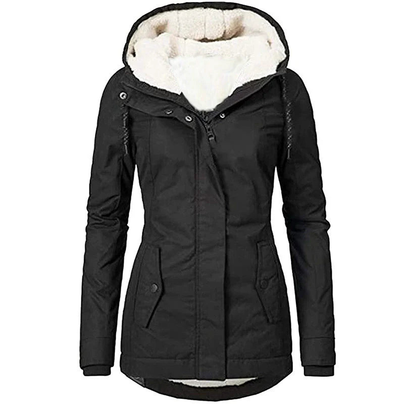 Weather-Resistant Hooded Plush Lined Parka Coat