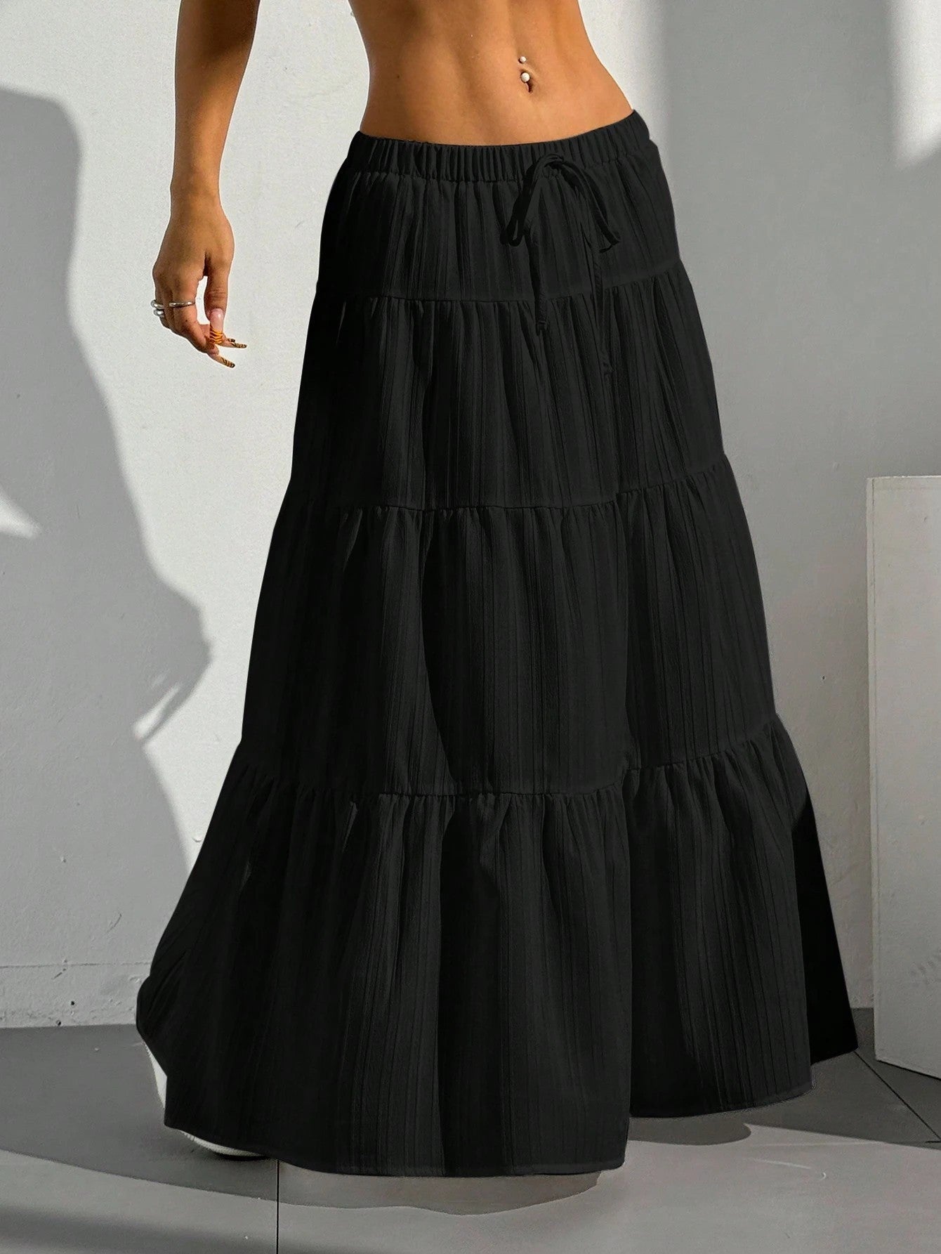 Women's Long Skirt – A-line Fit – Lightweight Cotton Blend – Gathered With Ruffles