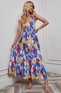Women's Maxi Dress – Smocked Bodice – Tie Straps – A-line Cut – Tiered Skirt