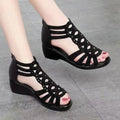 Women's Sandals – Mid Heel – Open Toe – Cutout Gladiator Design – Ankle Strap Zipper