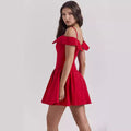 Women's Dress – Fit and Flare – V-Neck – Spaghetti Straps – Pleated Mini Skirt