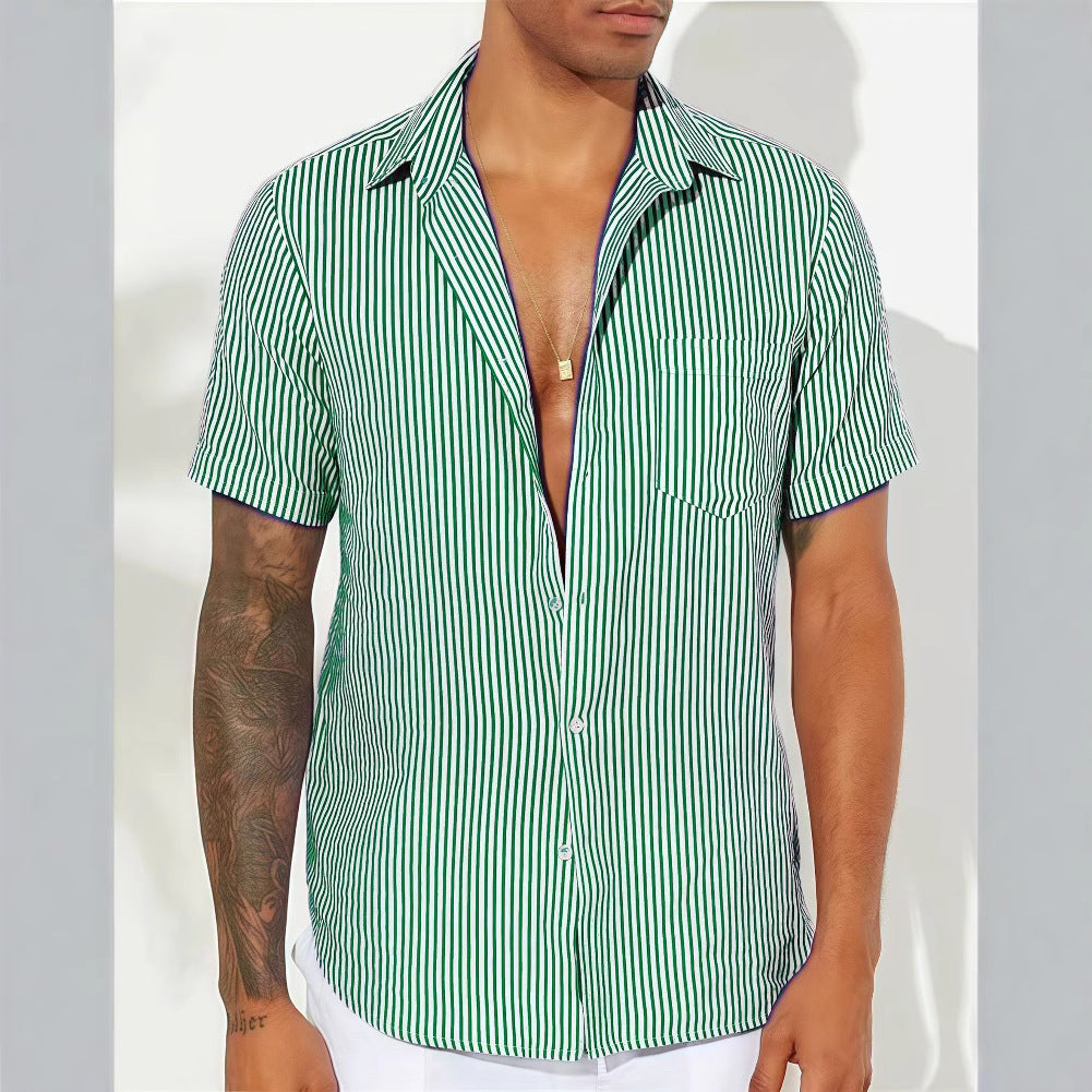 Men's Shirt – Cotton Blend – Relaxed Fit – Short Sleeves – Striped