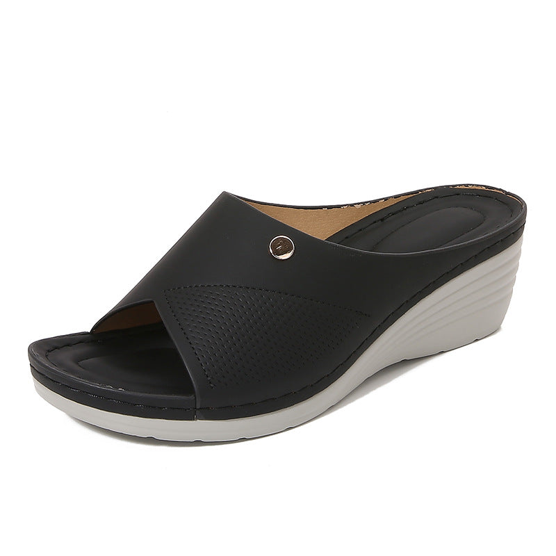 Women's sandals with wedge heel – Open toe – Perforated upper – Padded comfort sole