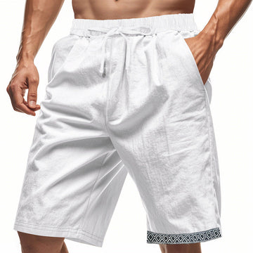 Herreshorts i hør – Løs pasform – Trækbånd i taljen – Boho kant – Med lommer