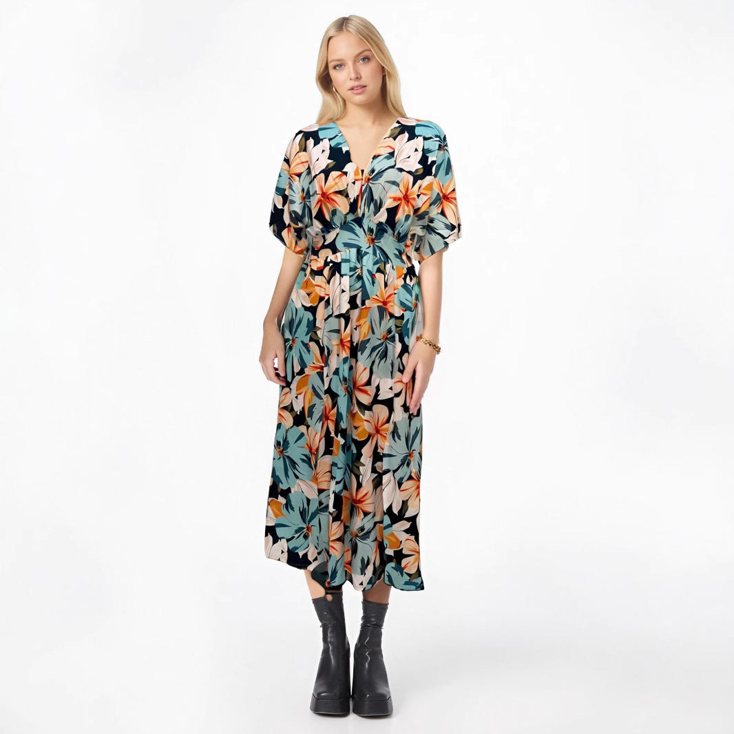 Floral Print High Waist Loose Fit Dress