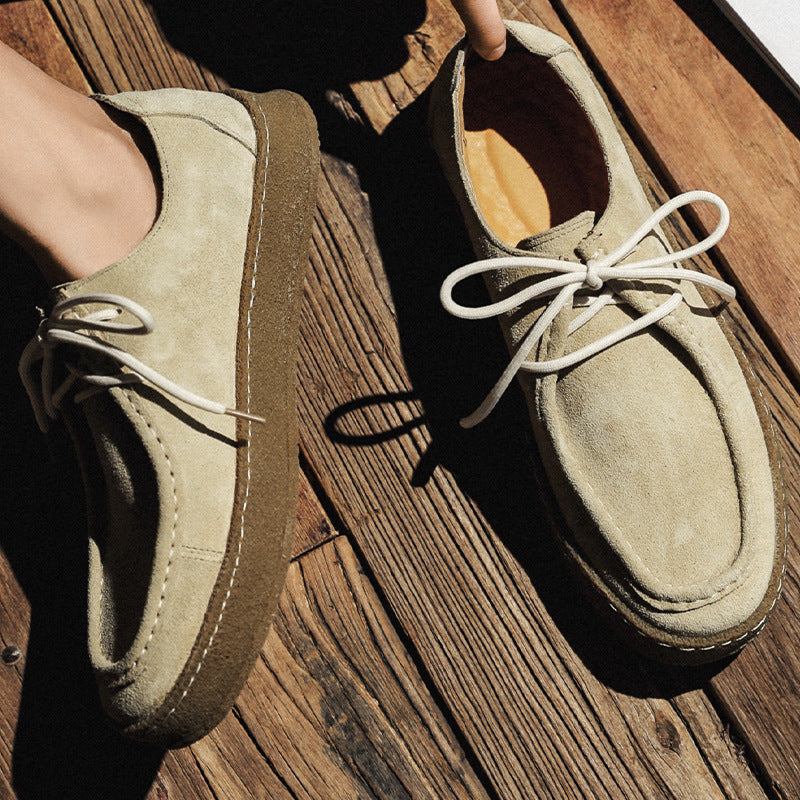 Suede Lace-Up Moc-Toe Chunky Sole Shoes