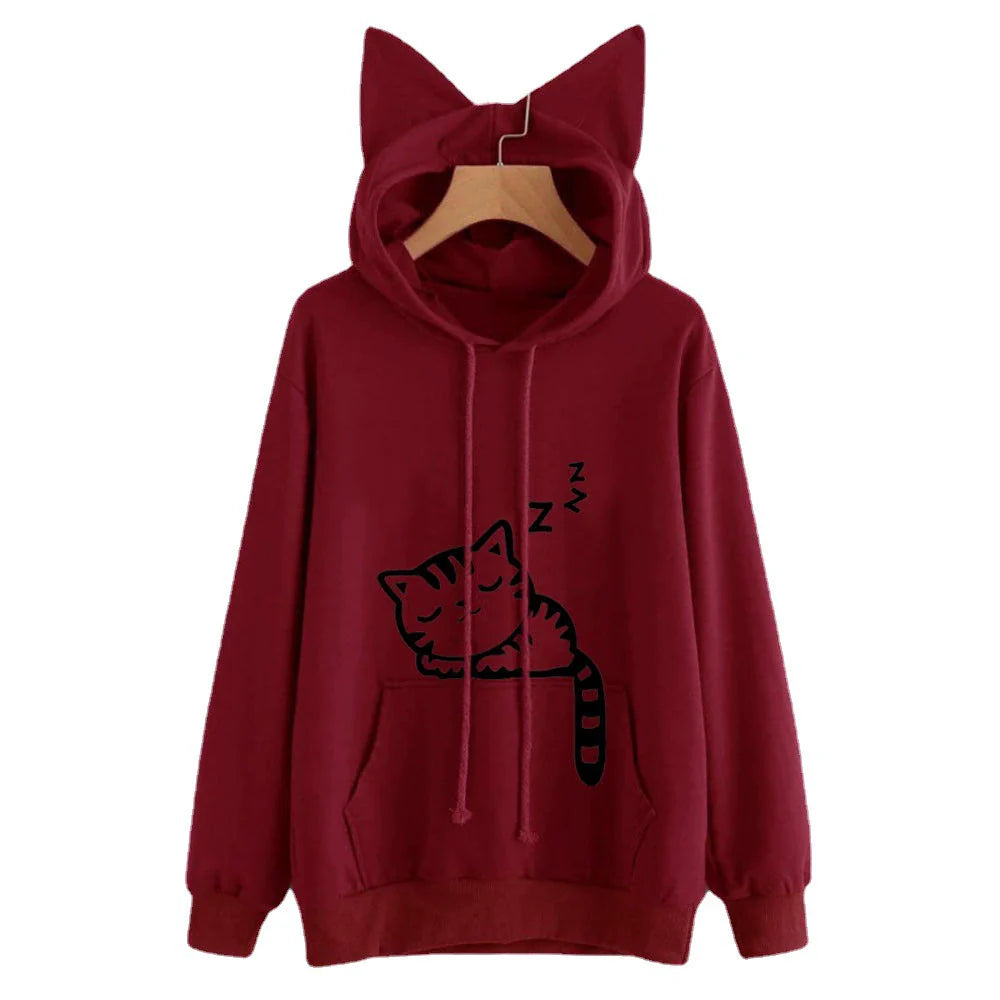 Cat Ears Plush Loose Fit Hooded Sweatshirt