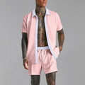 Men's Set with Shirt and Shorts – Cotton Blend – Relaxed Fit – Button Closure – Elastic Waist
