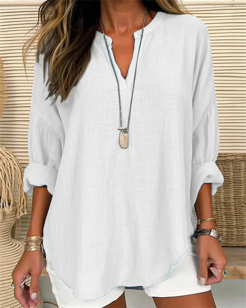 Cotton Linen Relaxed Fit Stand Collar Shirt
