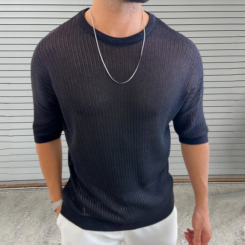 Slim Fit Light Rib Short Sleeve Sweater