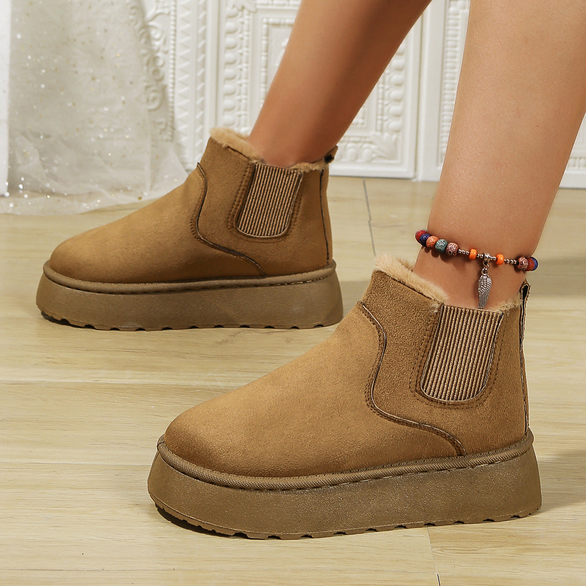 Slip-On Faux Suede Elastic Gusset Ankle Boots