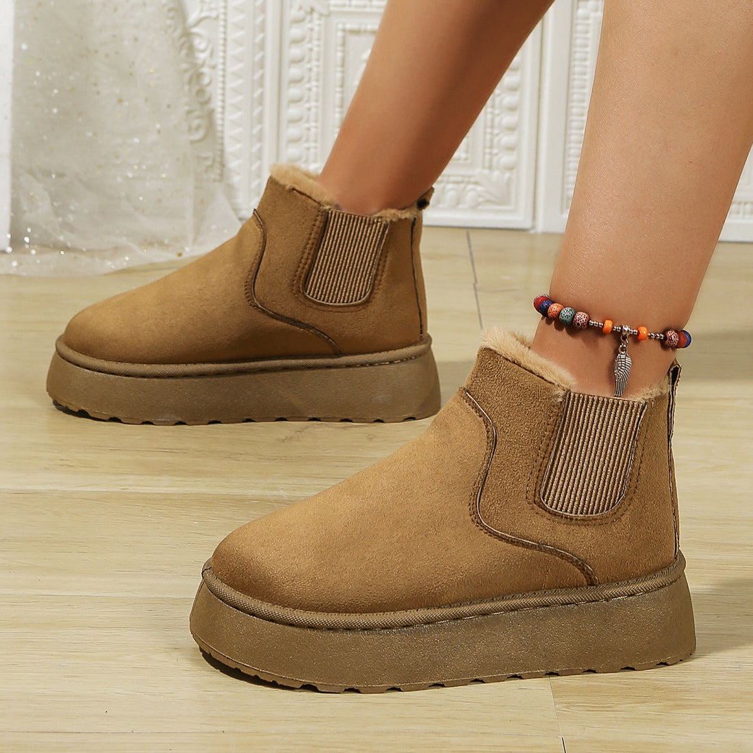 Slip-On Faux Suede Elastic Gusset Ankle Boots