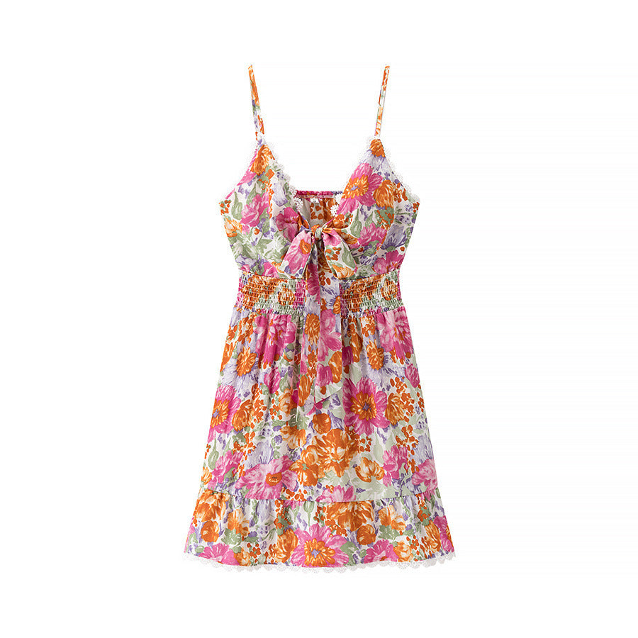 Floral Lace Trim A-Line Mini Dress