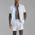 Men's Set with Shirt and Shorts – Cotton Blend – Relaxed Fit – Button Closure – Elastic Waist