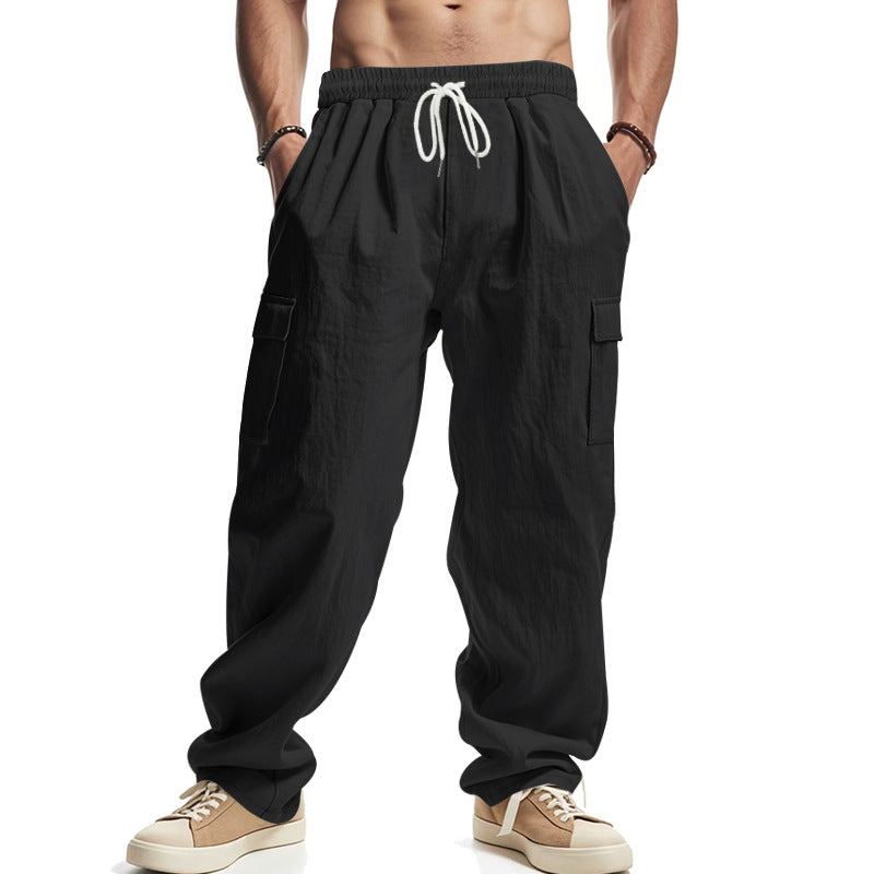 Men's trousers cargo – relaxed fit – cotton blend – elastic waist with drawstring