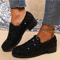 Women's Loafers – Sequin-Embellished Slip-On – Round Toe – Comfortable and Elegant Style